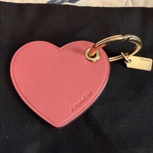 Coach Pink Heart Leather key chain bag charm Gold Hardware